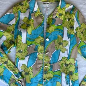 Norm Thompson, vintage handmade jacket with silver buttons, retro 70s pattern